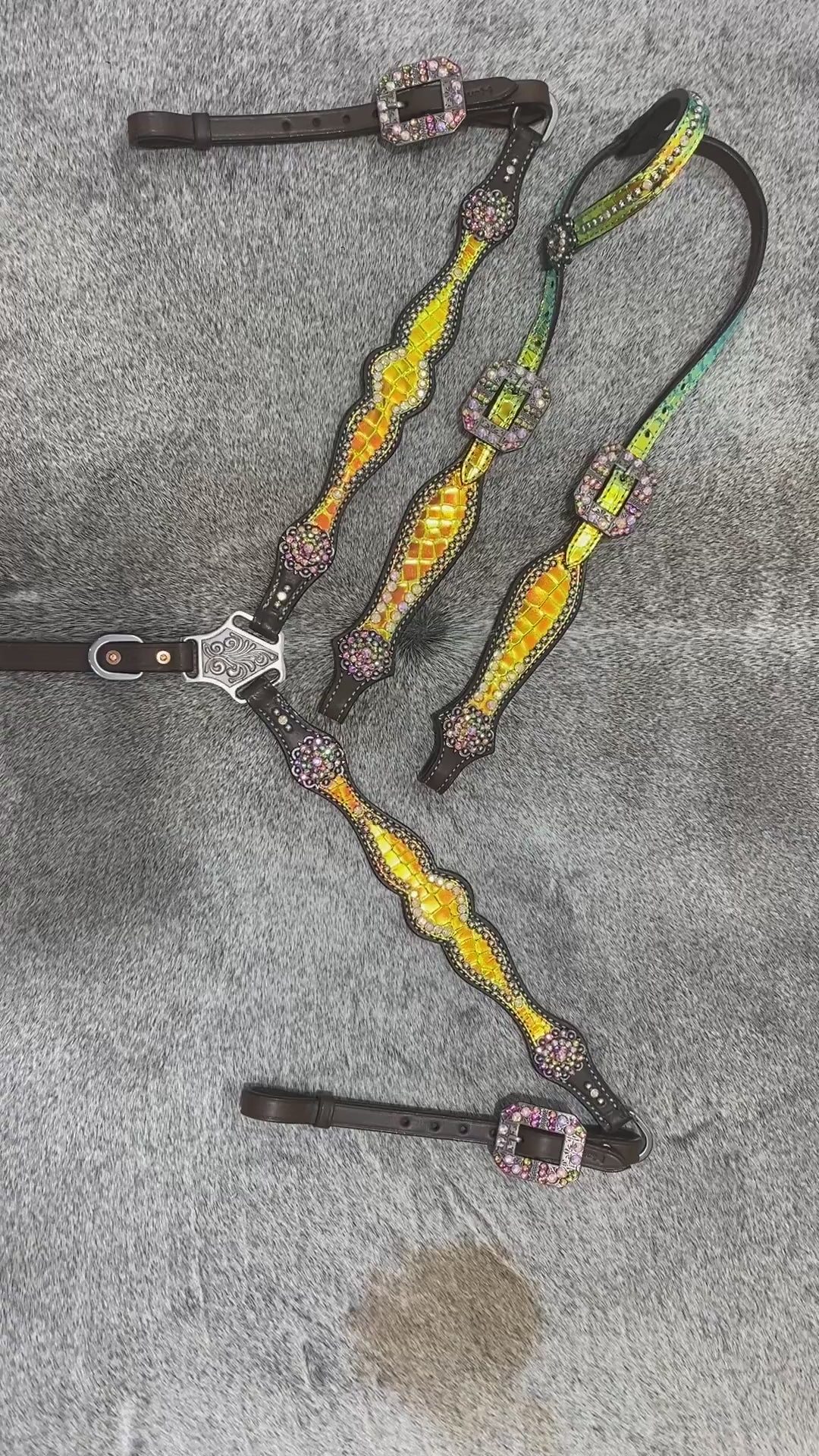 Yellow Holographic Metallic Horse Tack Set