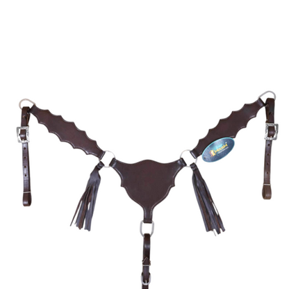Smooth Brown Leather and Strings Two Ear Headstall Breast Collar
