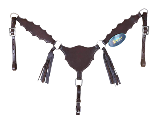 Smooth Brown Leather and Strings Two Ear Headstall Breast Collar