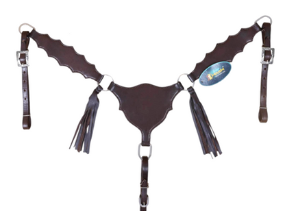 Smooth Brown Leather and Strings Two Ear Headstall Breast Collar